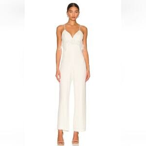 Saylor Krysta Jumpsuit White Sleeveless Small Feathers Bridal Wedding